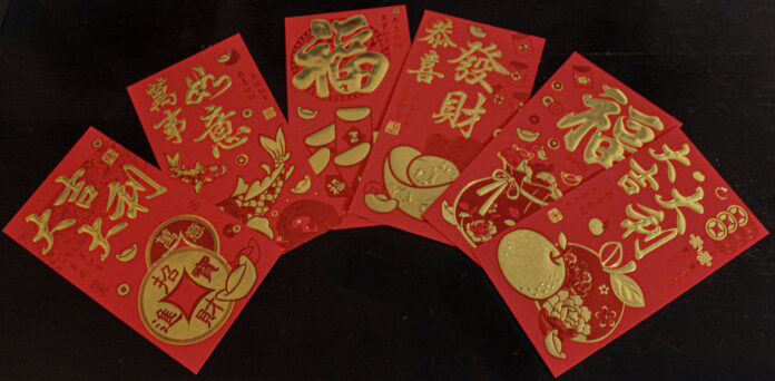 Fanned out red envelopes for the Lunar New Year